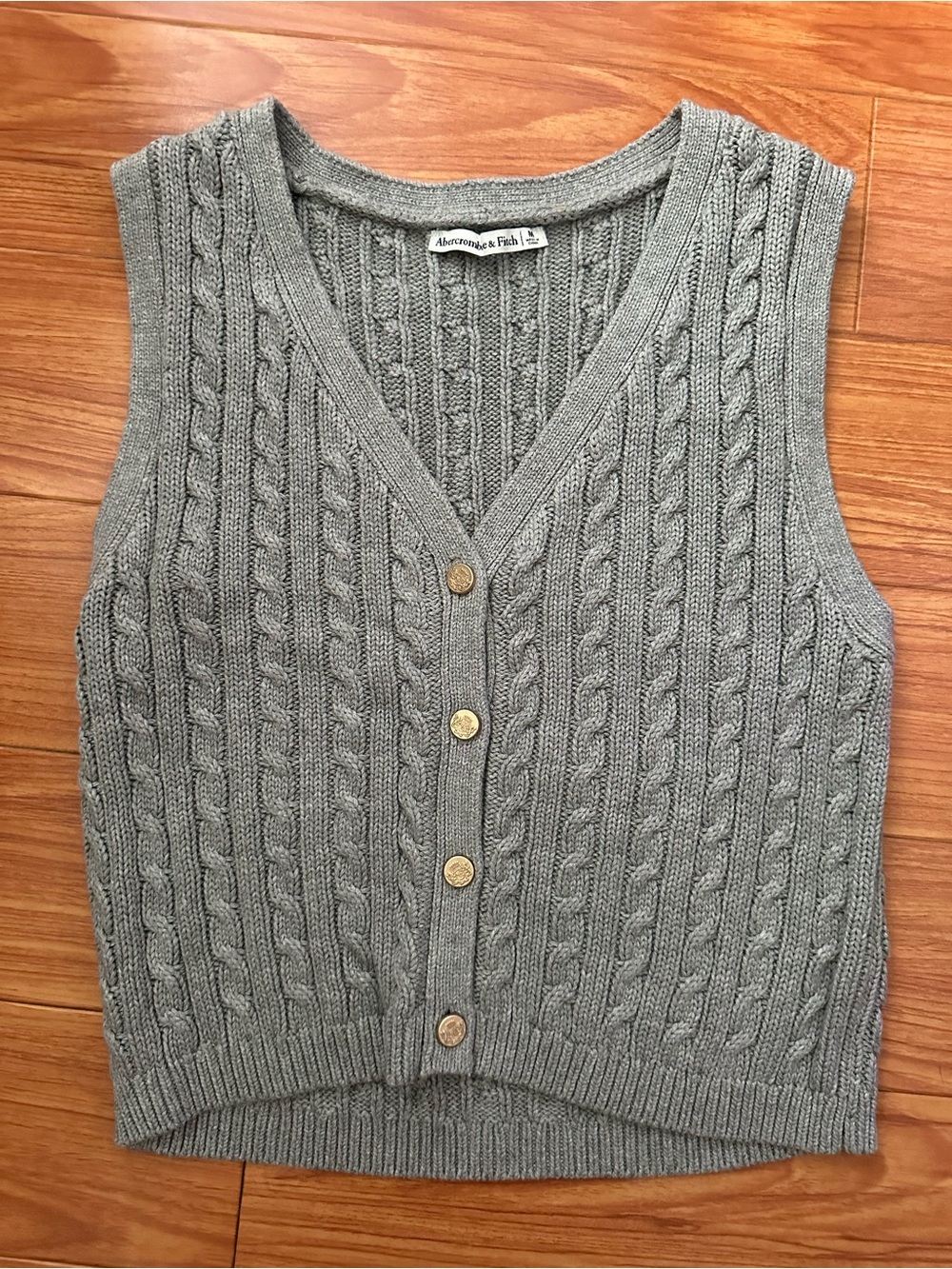 Abercrombie & Fitch Gray Cable-Knit Button Vest